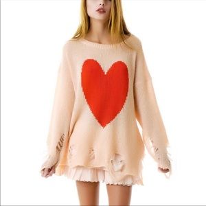 Wildfox Couture BIG HEART LENNON SWEATER Sz L